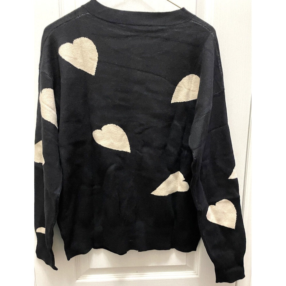Womans Knit Cardigan Button Down Open Front Sweater with Beige Hearts Size Large - Picture 3 of 14